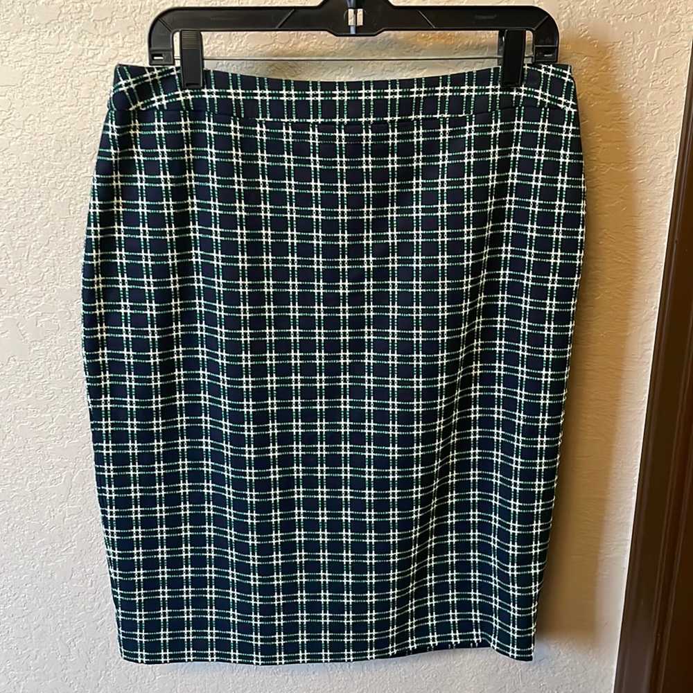 Blue with green plaid pencil skirt